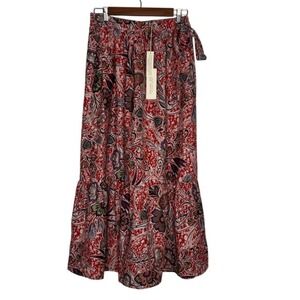 Rachel Zoe Tie Waist Paisley Floral Maxi Skirt Pink Size Small NWT